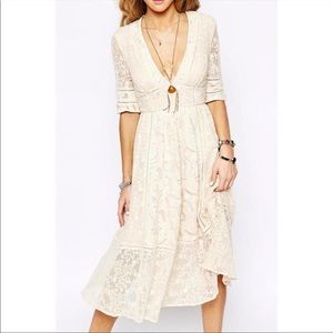 Free People Mountain Laurel Lace Midi Dress in Almond
